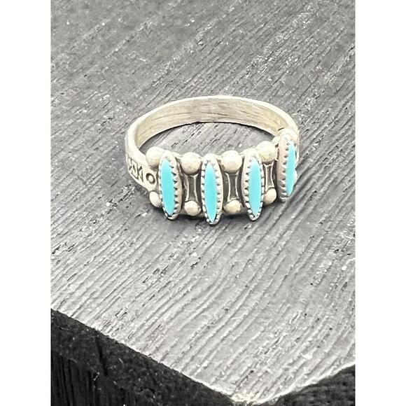 Vintage Bell Trading Hallmarked Sterling Silver Turquoise Petit Point Ring 5.5 - Picture 5 of 9